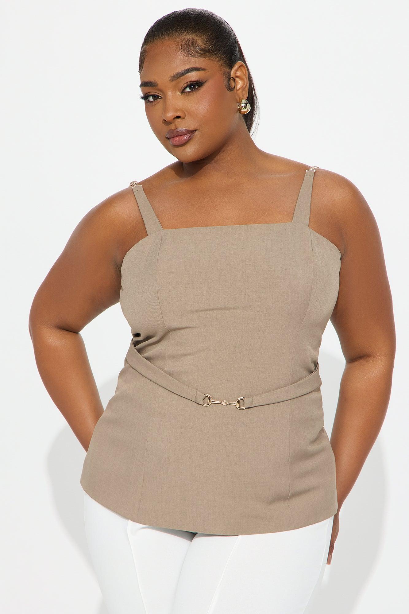 Business Only Belted Top - Taupe Product Image