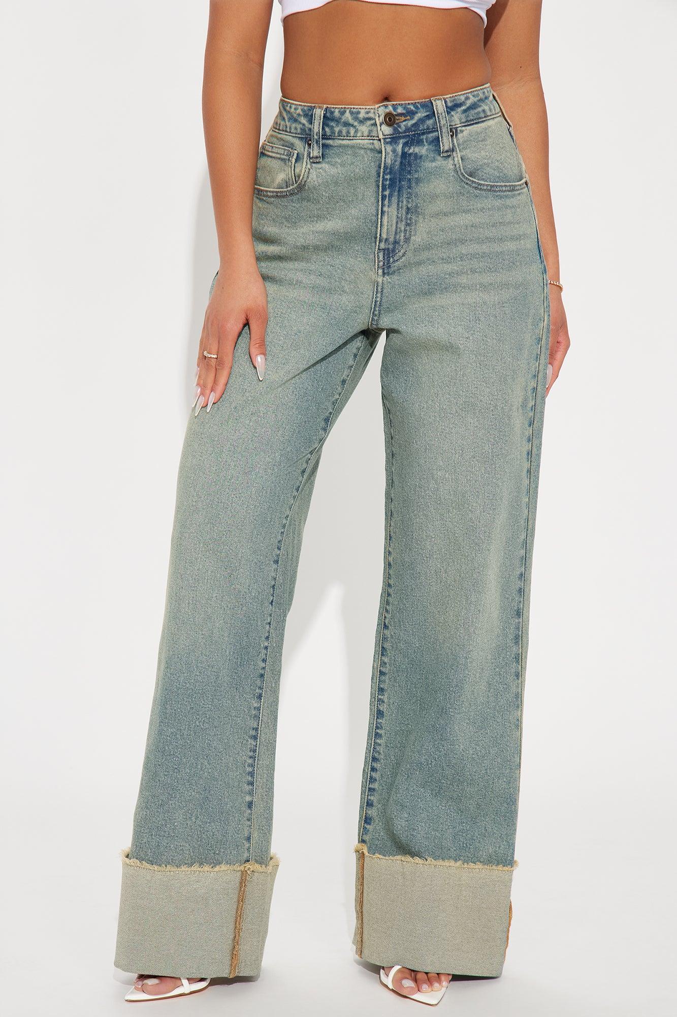 All The While Cuffed Wide Leg Jeans - Vintage Wash Product Image
