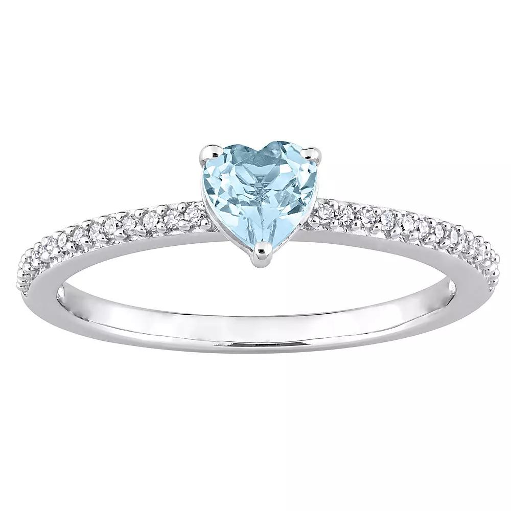 Stella Grace 10k White Gold Blue Topaz & Diamond Accent Heart Promise Ring, Women's,  Product Image