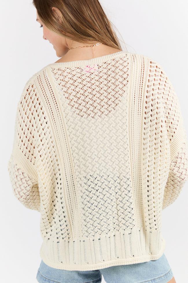 Morning Markets Cream Open Knit V-Neck Sweater FINAL SALE Product Image