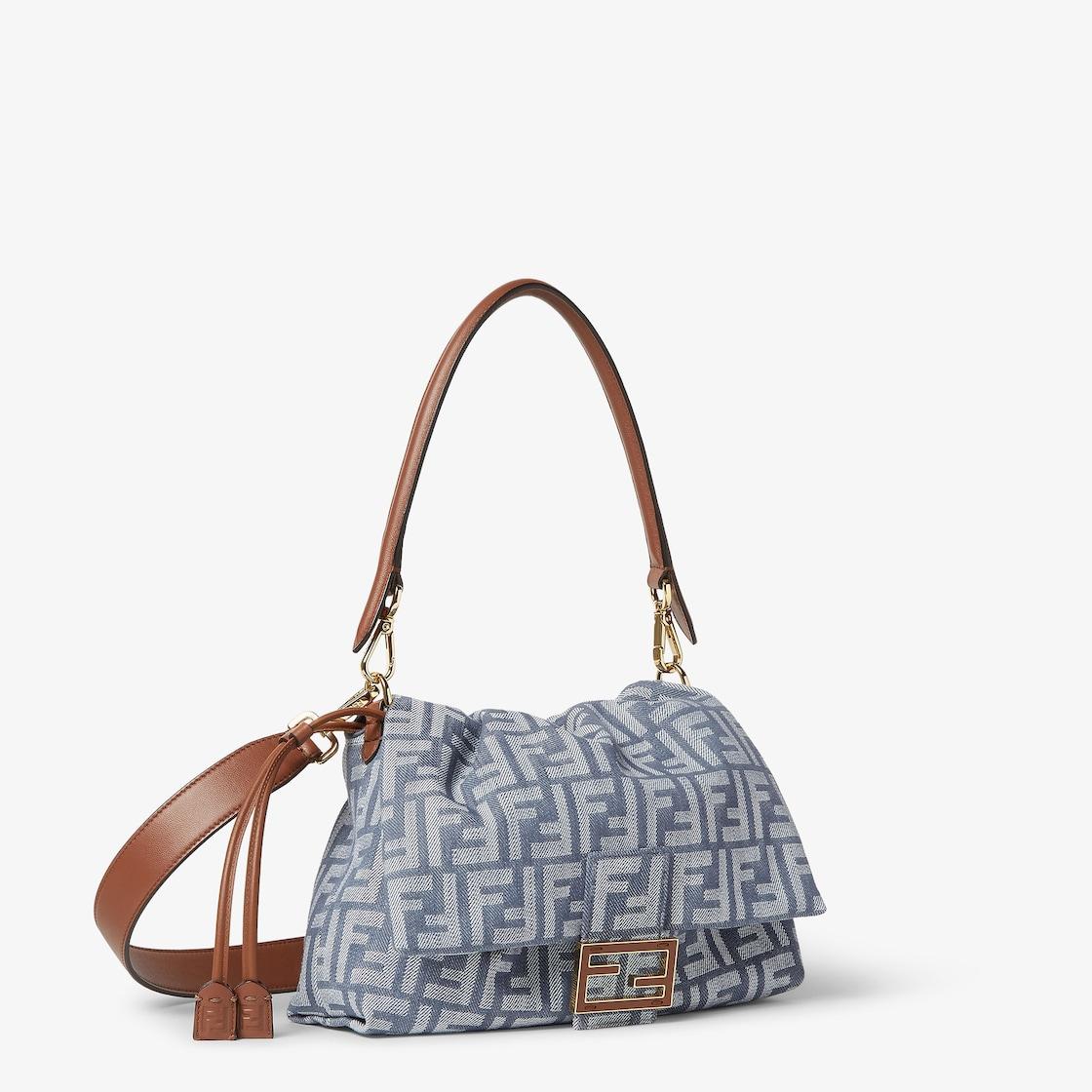 Mamma Baguette MediumBlue denim-effect FF jacquard bag Product Image