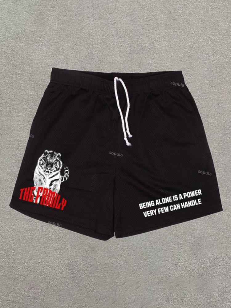 Sopula Animal Text Print Casual Street Mesh Shorts Product Image