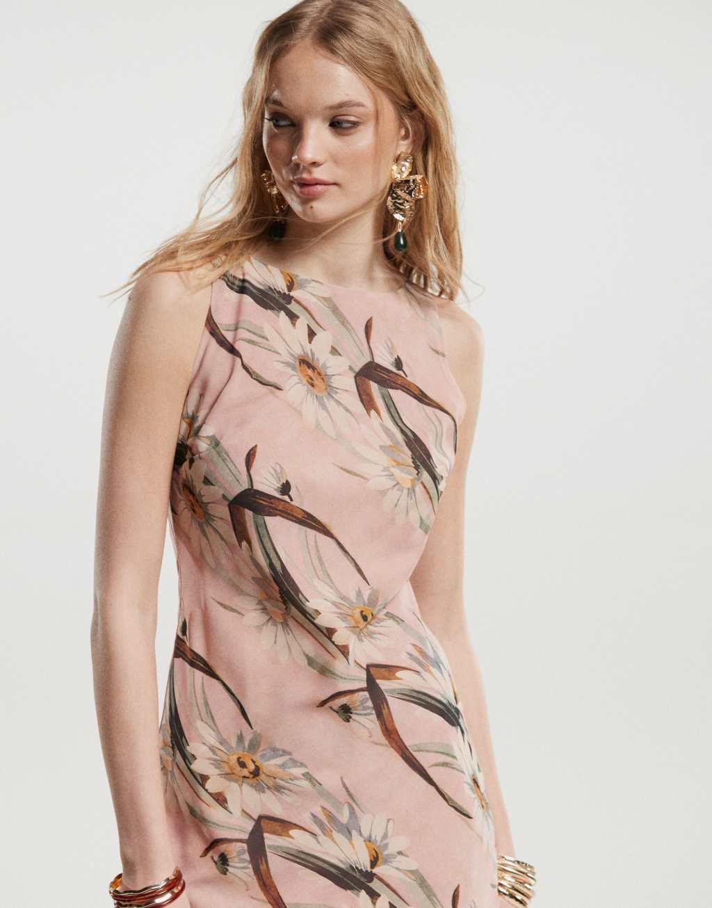 ASOS DESIGN chiffon slash neck midaxi slip dress in pink daisy stripe print Product Image