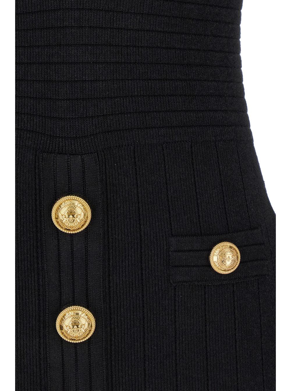 BALMAIN Mini Black Dress With Golden Buttons In Stretch Viscose Woman In Opa Noir Product Image