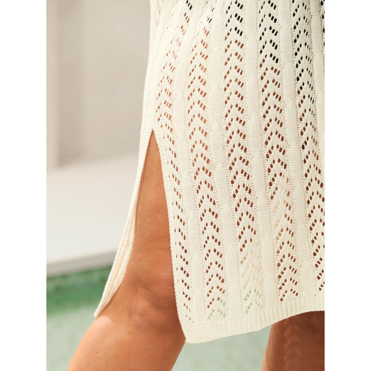 Plus Size Cut Out Textured Side Slit Swim Cover-Up Women's Swimwear Ivory Resort Loose Texture Curve Swim Cover Ups BloomChic 30/6X Product Image