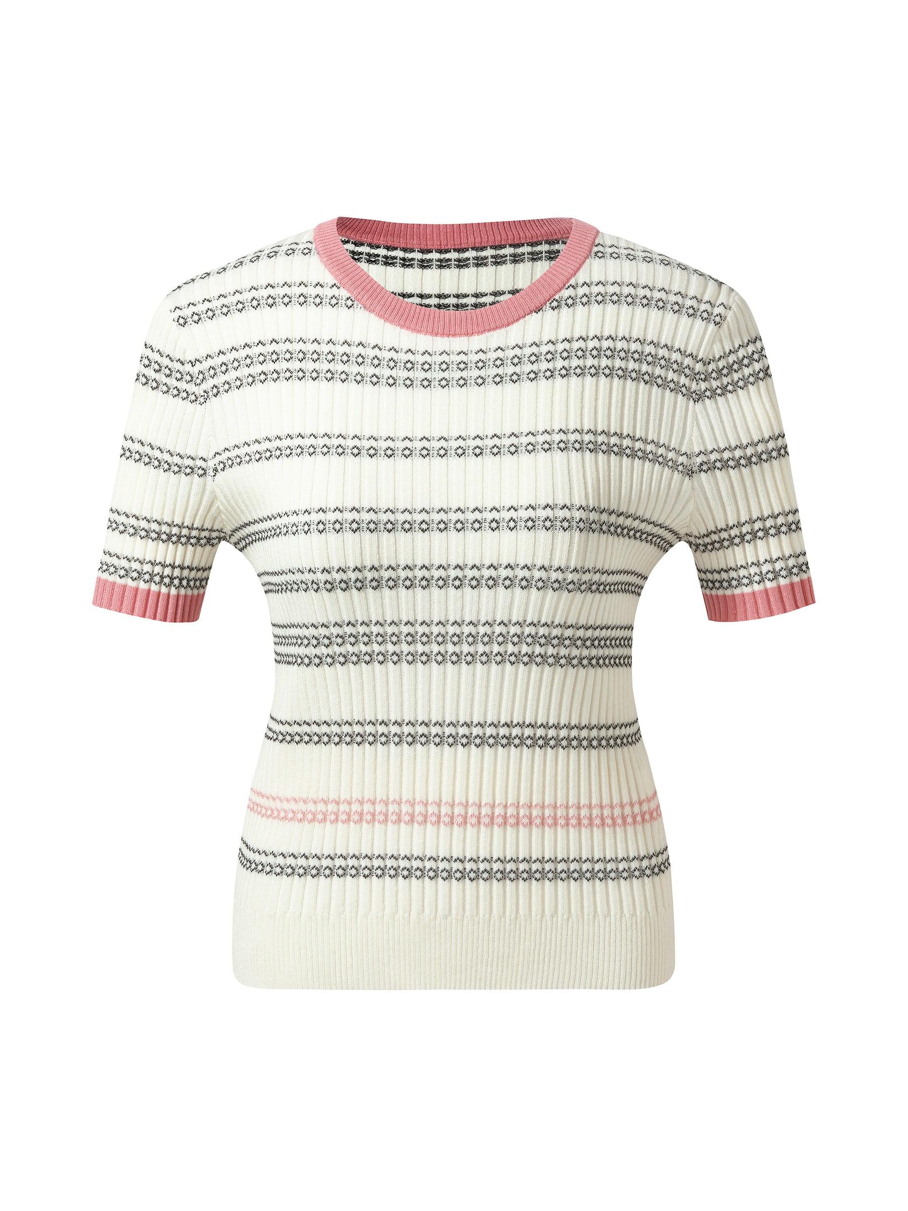 Tencel Blend Color Block Stripe Women Knit Top Product Image