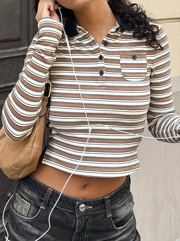 Striped Polo Neck Long Sleeve Product Image