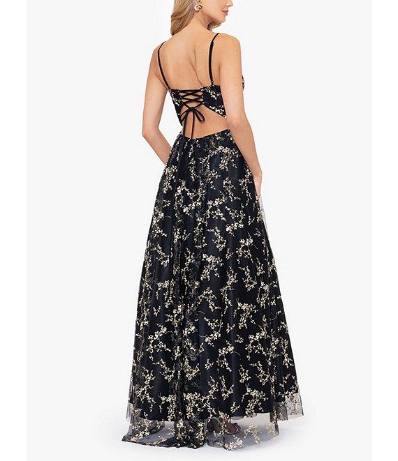 Blondie Nites Glitter Pattern Lace-Up Back With Cut-Out Ball Gown Product Image