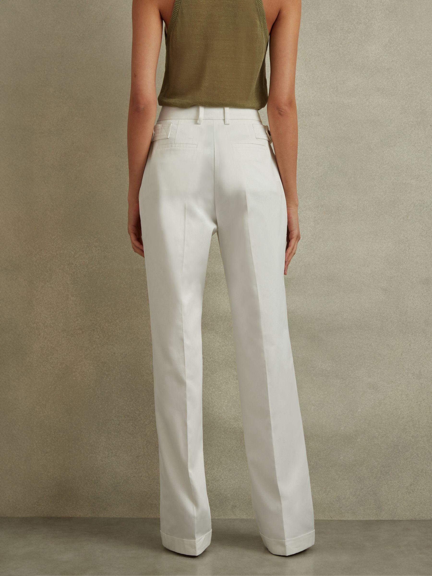 Cotton Wide Leg Suit Trousers in White Product Image