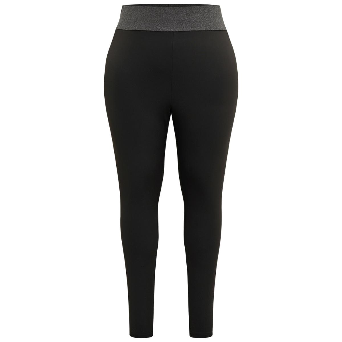 Plus Size Two Tone Elastic Waist Patchwork Leggings Women Black Casual High stretch Skinny High Rise Dailywear Leggings BloomChic 26/4X Product Image