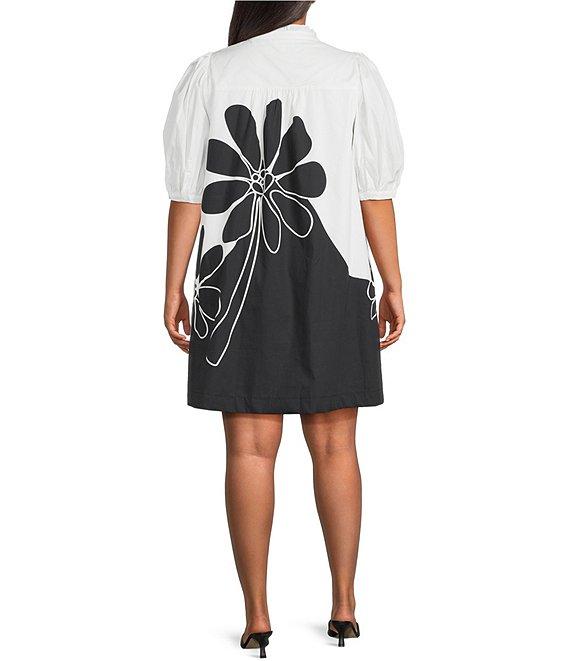 Sugarlips Plus Julissa Placement-Floral-Print Puff-Sleeve Babydoll Dress Product Image