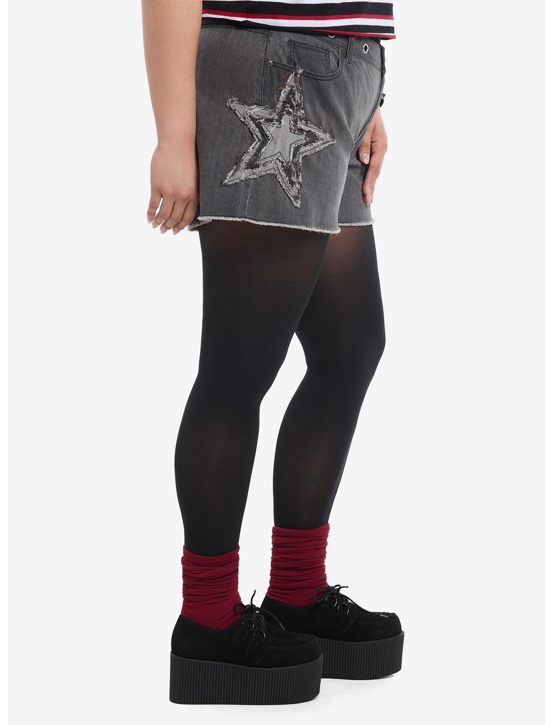 Grey Frayed Star Patch Denim Shorts Plus Size Product Image