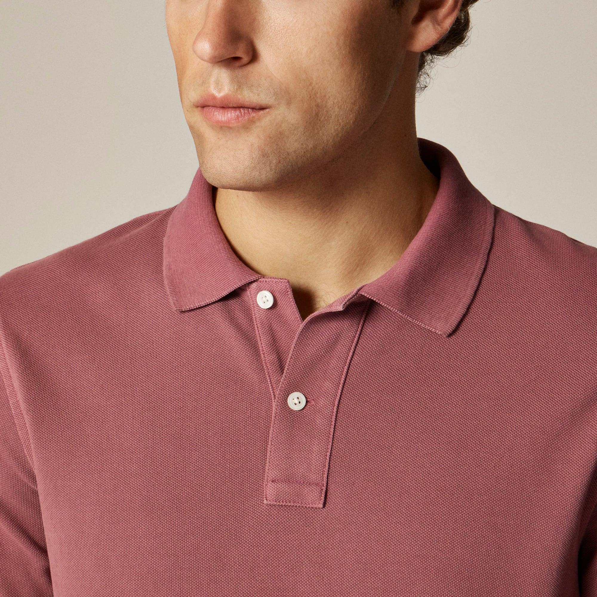 Long-sleeve washed piqué polo shirt Product Image
