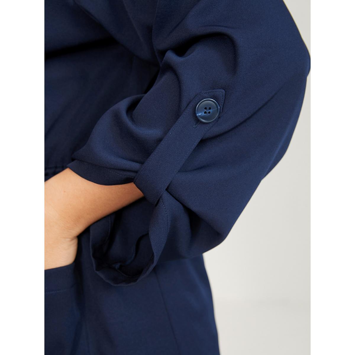 Plus Size Solid Pocket Button Up Cuffed Sleeve Drawstring Coat Women Navy Elegant Pocket Ladies Dailywear Winter Coats BloomChic 30/6X Product Image