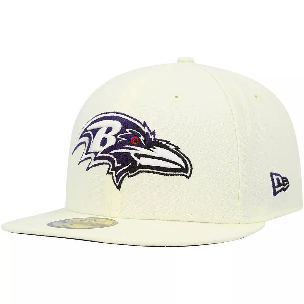Men's New Era Cream Baltimore Ravens Chrome Color Dim 59FIFTY Fitted Hat,  Product Image