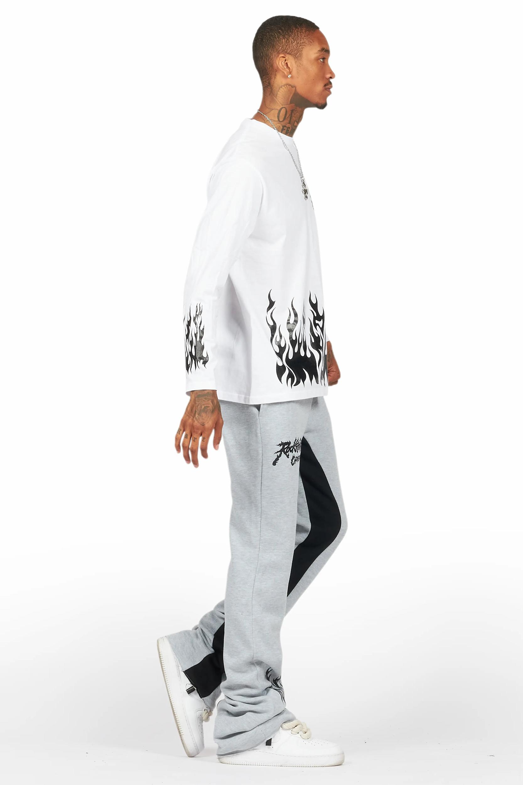 Bubble White/Grey Long Sleeve T-Shirt/Baggy Pant Set Male Product Image