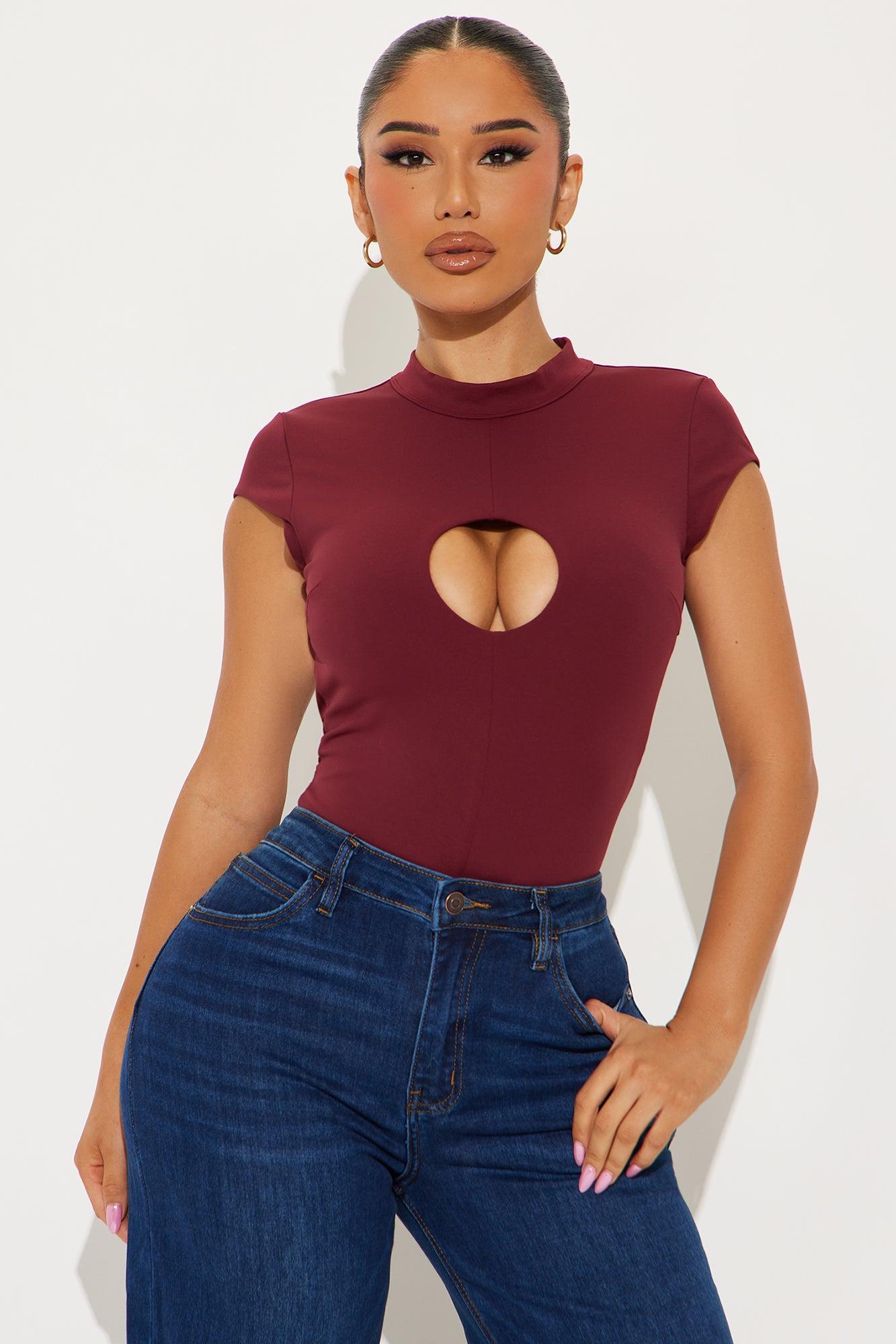 Stole The Spotlight Bodysuit - Burgundy Product Image