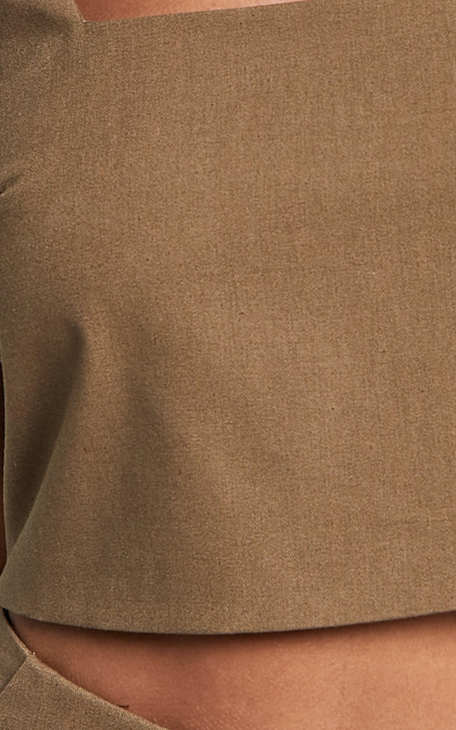 Salvador Two Piece Set - Linen Sleeveless Crop Top and High Waisted Tailored Shorts in Olive Product Image