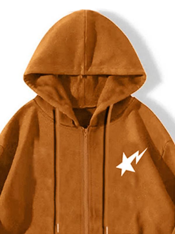 Men's Star Print Zip Up Oversized Hoodie Product Image