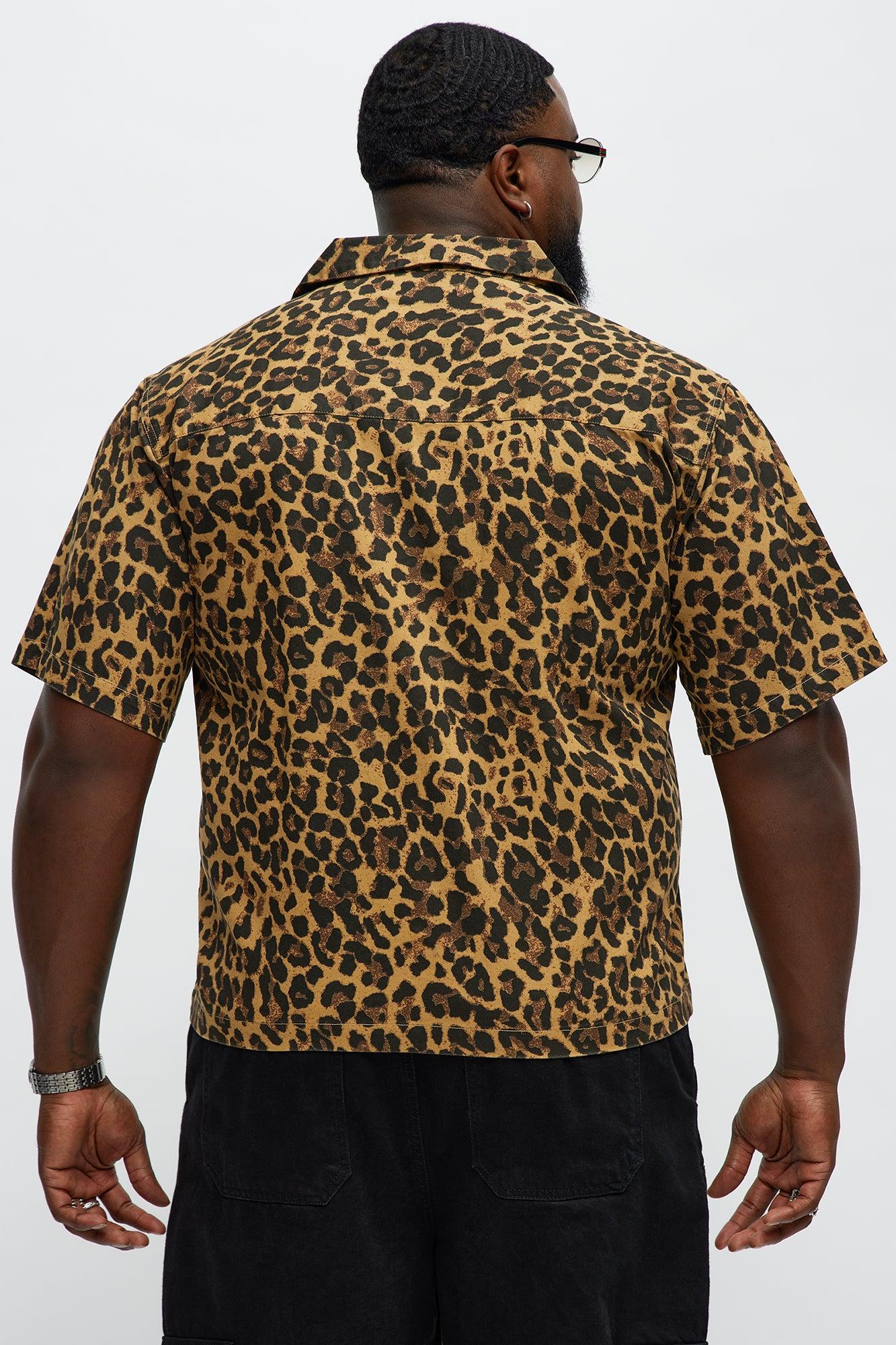Cuban Collar Cheetah Print Button UpShirt - Tan/Multi Product Image