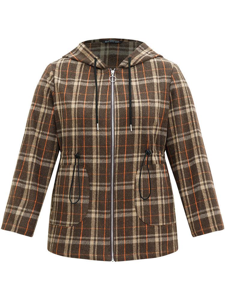 Plaid Drawstring Slant Pocket Coat Female Product Image