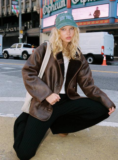 Nunez Faux Leather Jacket Washed Brown / Black Product Image