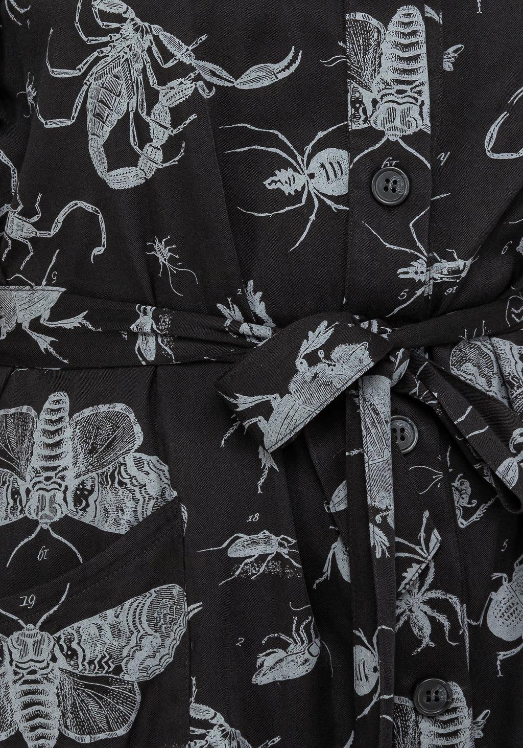 Parasite Bugs Short Sleeve Mini Shirt Dress - Black Product Image