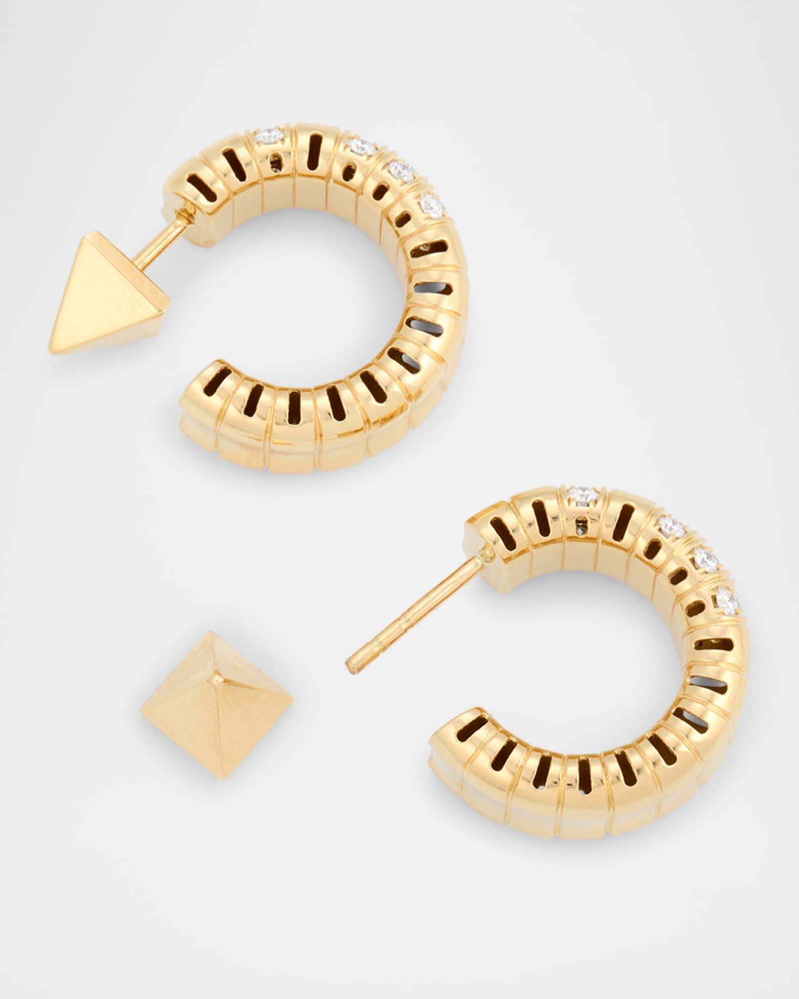 18K Yellow Gold Small Hoop Earrings with Diamonds Product Image