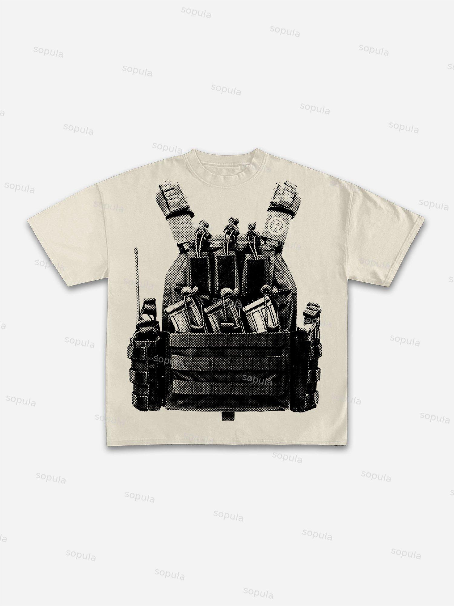 Vintage Locations Body Armor Firearms Graphic Cotton T-shirt Product Image