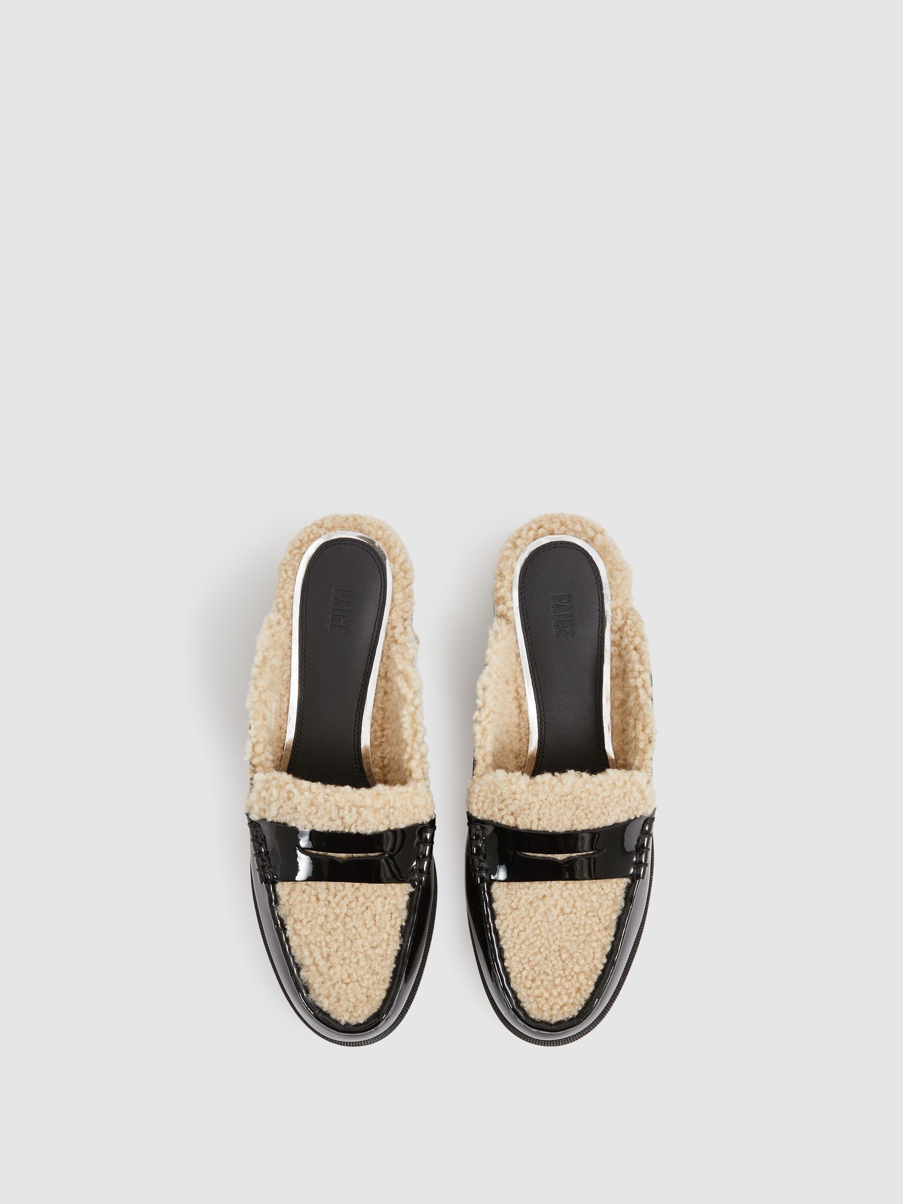 Paige Leather And Shearling Loafer Mules in Black Product Image
