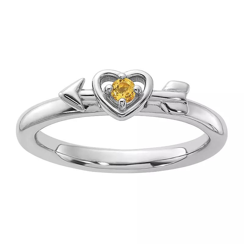 Stacks & Stones Sterling Silver Stackable Gemstone Heart with Arrow Ring, Women's, Size: 6, Citrine Product Image