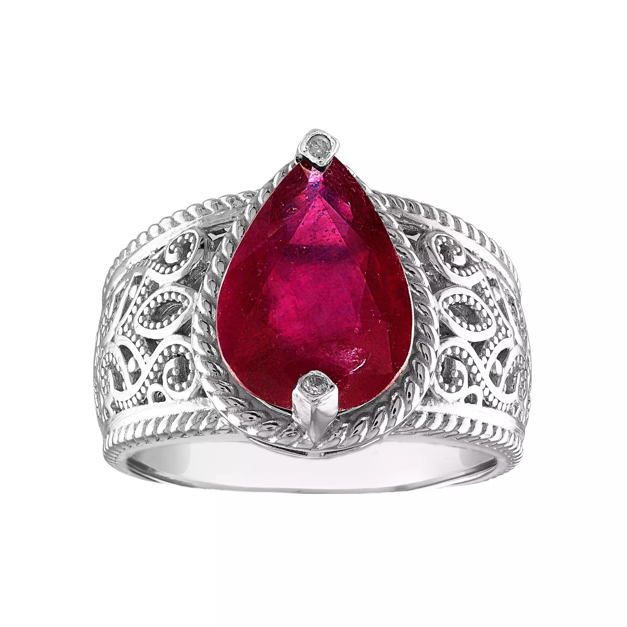 Designs by Gioelli Sterling Silver Ruby & Diamond Accent Filigree Ring, Womens Product Image