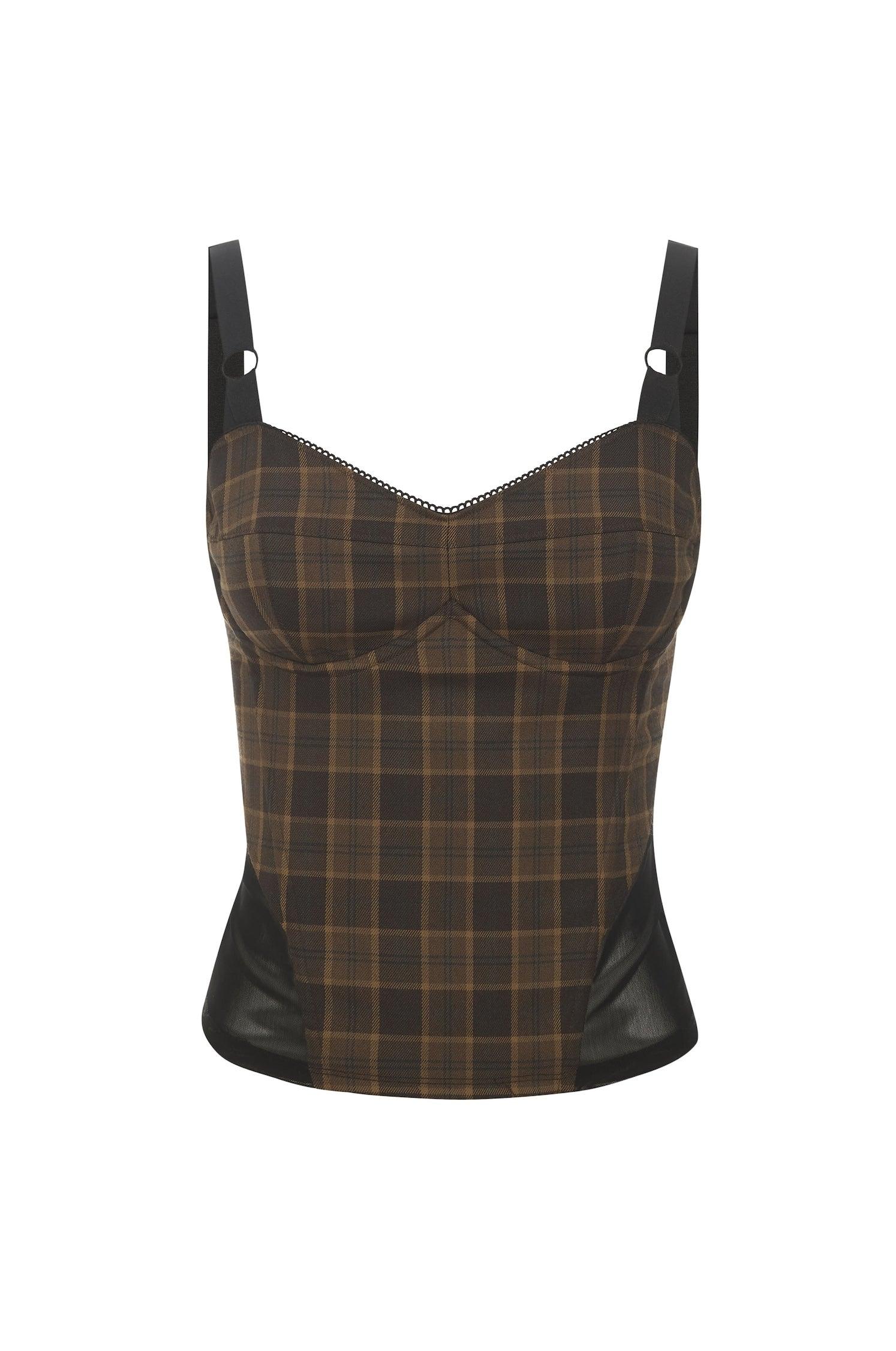 MARGUERITE CORSET - PLAID BROWN Product Image