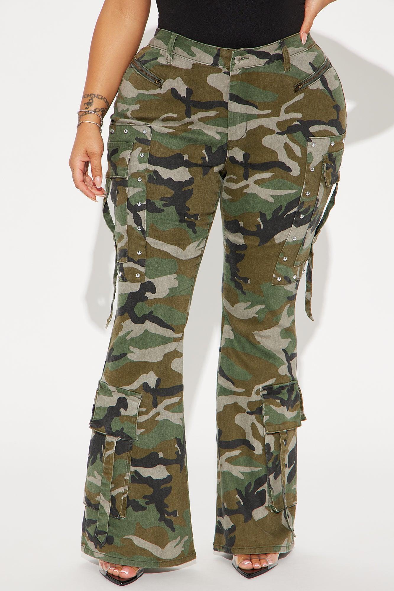 Do You Mind Camo Flare Pant - Olive/combo Product Image