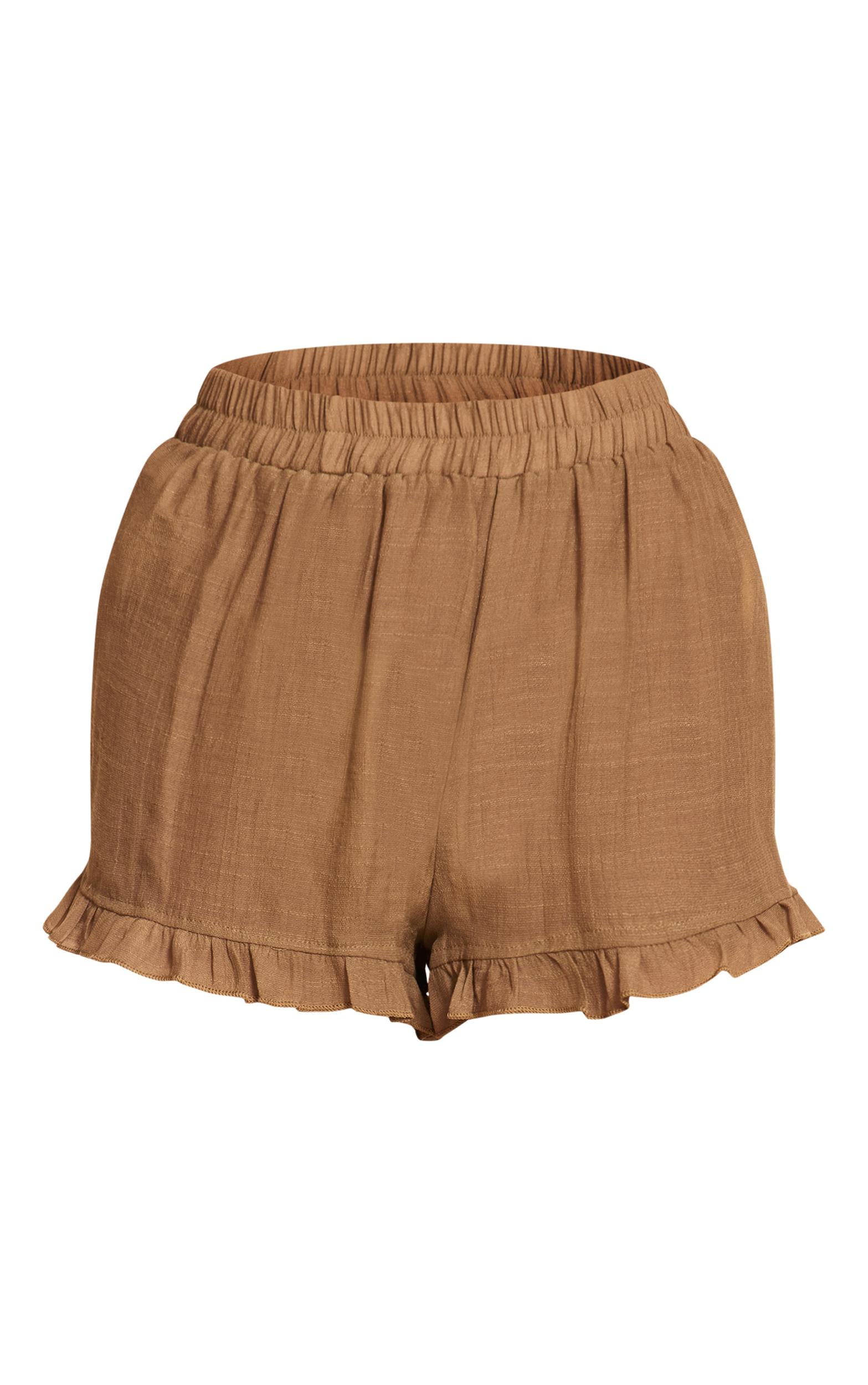 Stone Linen Look Frill Edge Shorts Product Image