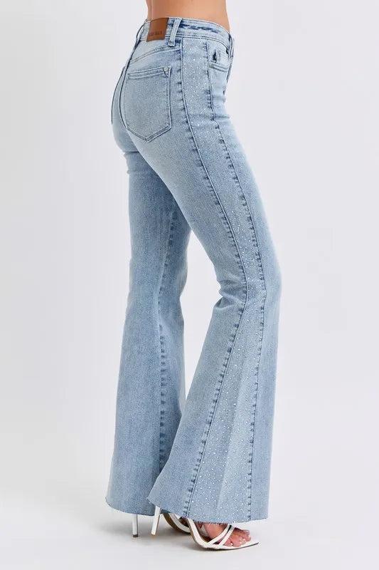 88895   Kora Mid Rise Rhinestone Side Panel Detail Flare Judy Blue Jeans Product Image