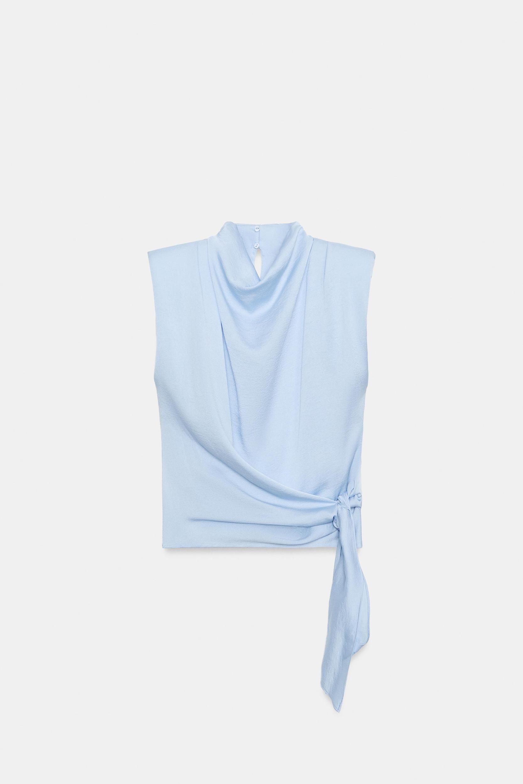 SATIN EFFECT SHOULDER PAD TIE TOP Product Image
