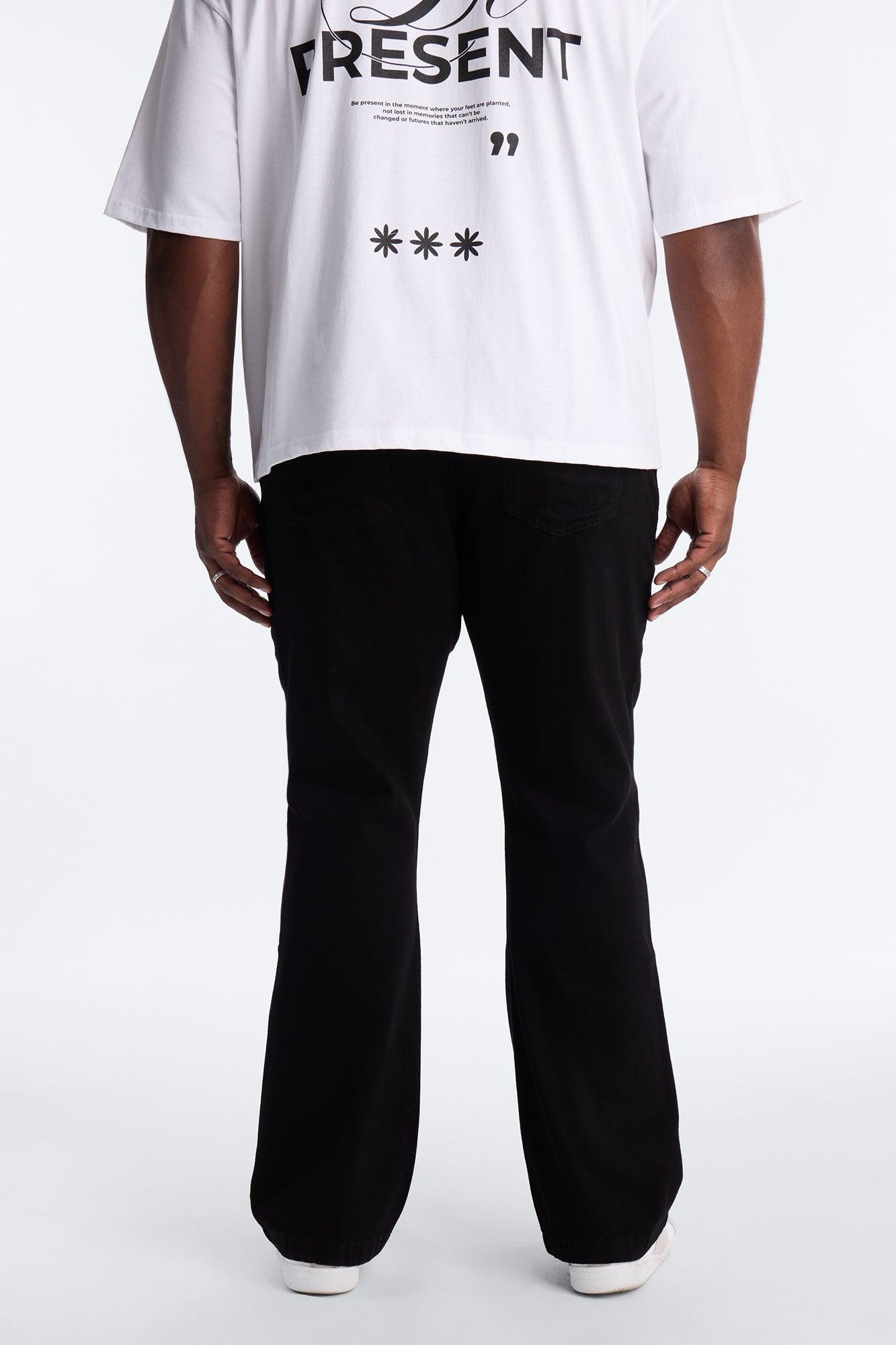 Stacked Slim Flare Exposed Button Front Slit Jean - Black Male Product Image