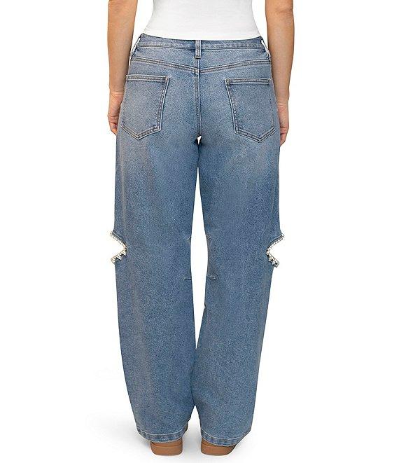Stevie By Steve Madden Cut Out Jeweled Barrel Jeans Product Image