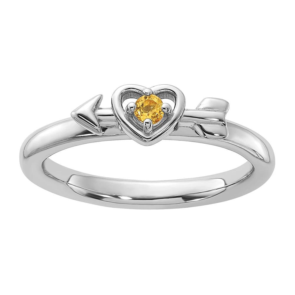 Stacks & Stones Sterling Silver Stackable Gemstone Heart with Arrow Ring, Women's, Size: 6, Citrine Product Image