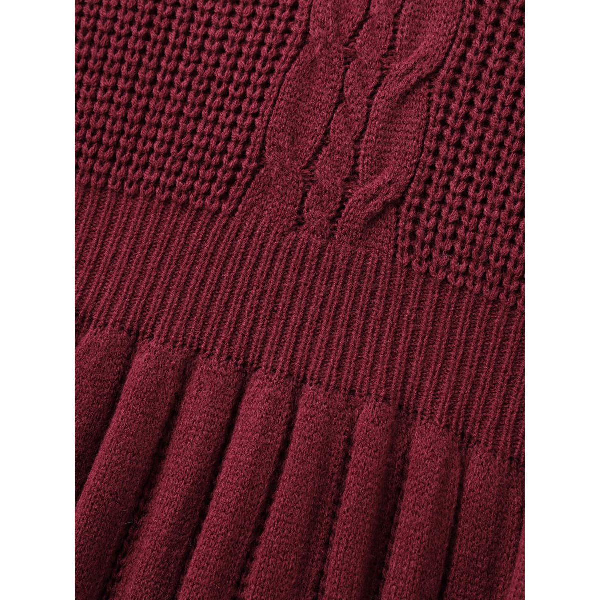 Plus Size Backless Ties Textured Cinched Pullover Deepred Women Timeless Bodycon Long Sleeve V-neck Elegant Pullovers BloomChic 18-20/2X Product Image