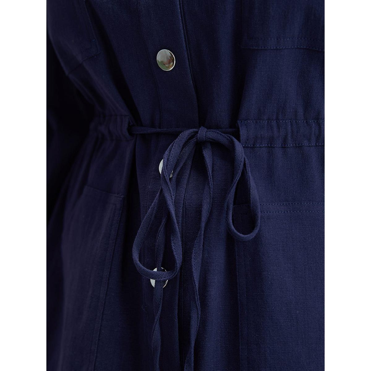 Plus Size Solid Metal Detail Pocket Drawstring Coat Women Indigo Casual Plain Ladies Dailywear Winter Coats BloomChic 18-20/2X Product Image