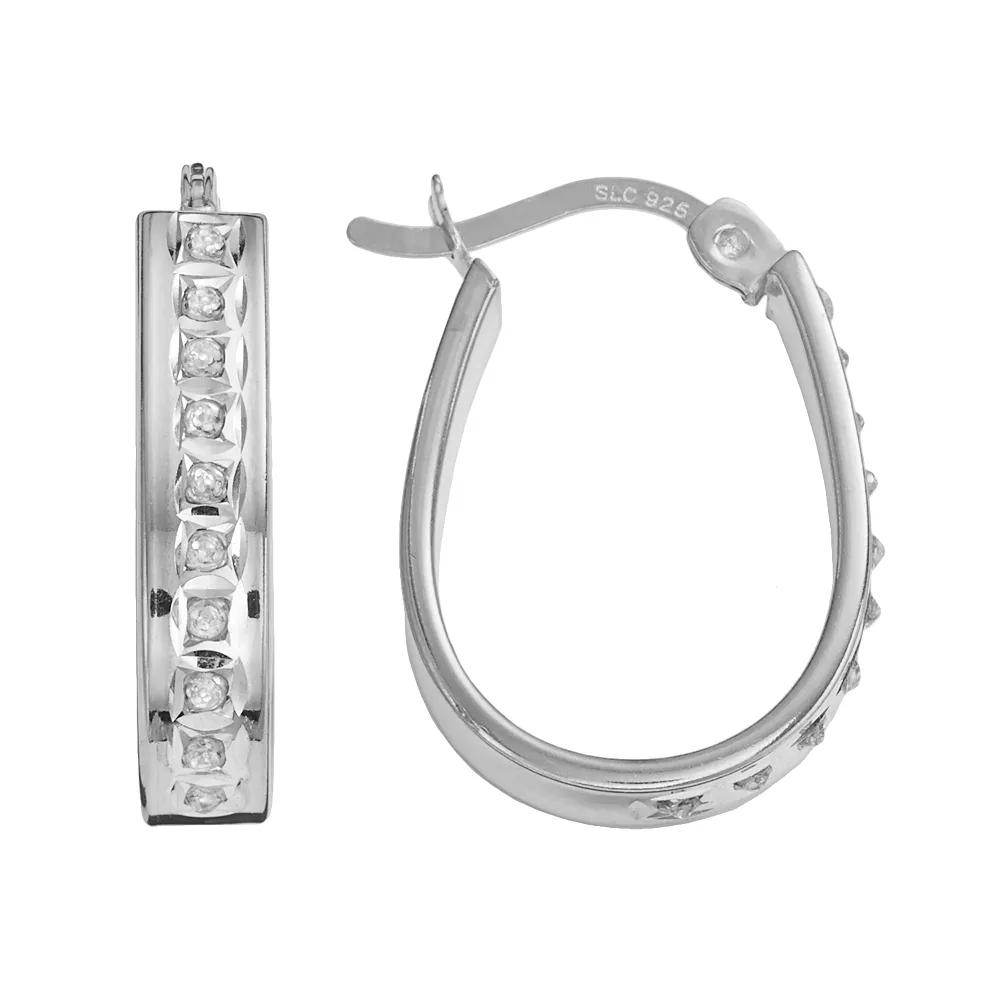 Diamond Mystique Platinum Over Silver Diamond Accent Pear Hoop Earrings, Women's, White Product Image