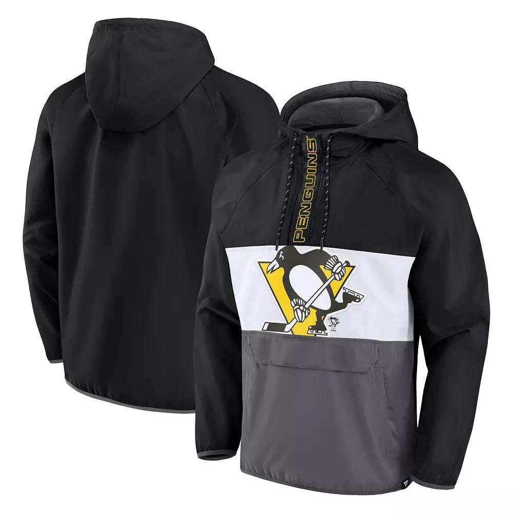 Men's Fanatics Branded Black Pittsburgh Penguins Flagrant Foul Anorak Raglan Half-Zip Hoodie Jacket,  Product Image