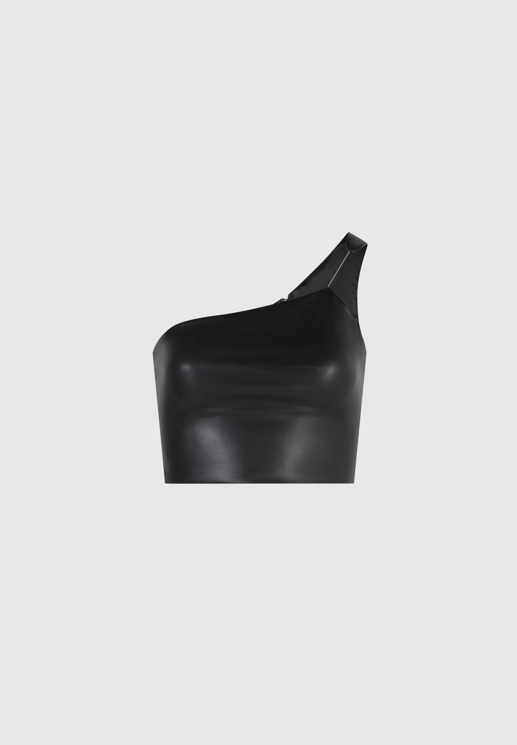 Leather Invisible Strap Top - Black Female Product Image