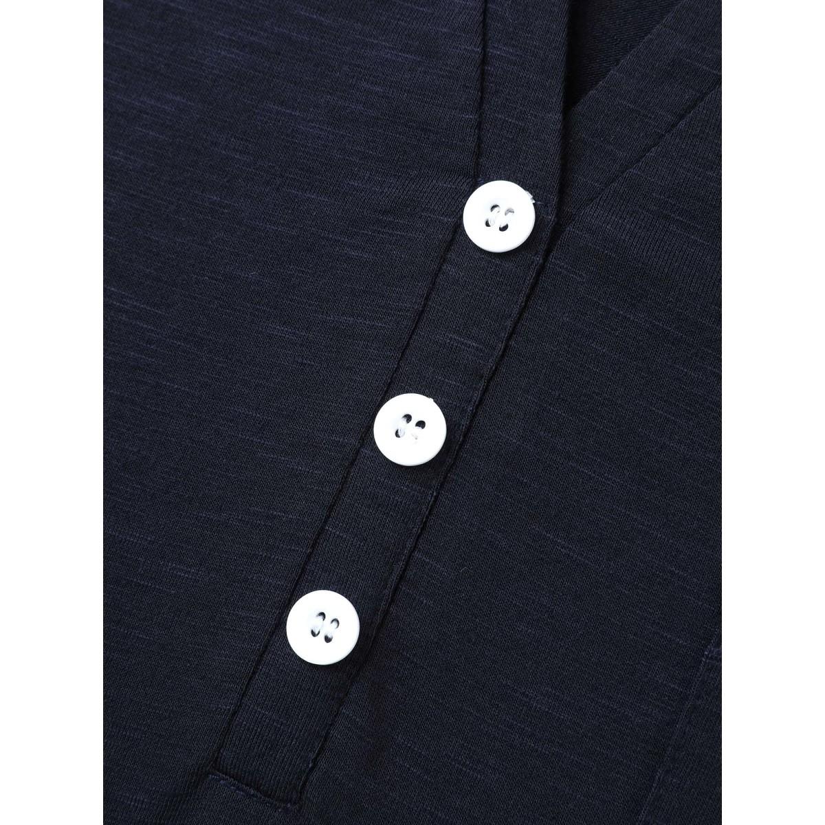 Plus Size Solid Split Neck Button Detail T-Shirt Indigo Women Leisure Button Notched collar Casual T-shirts BloomChic 14-16/1X Product Image
