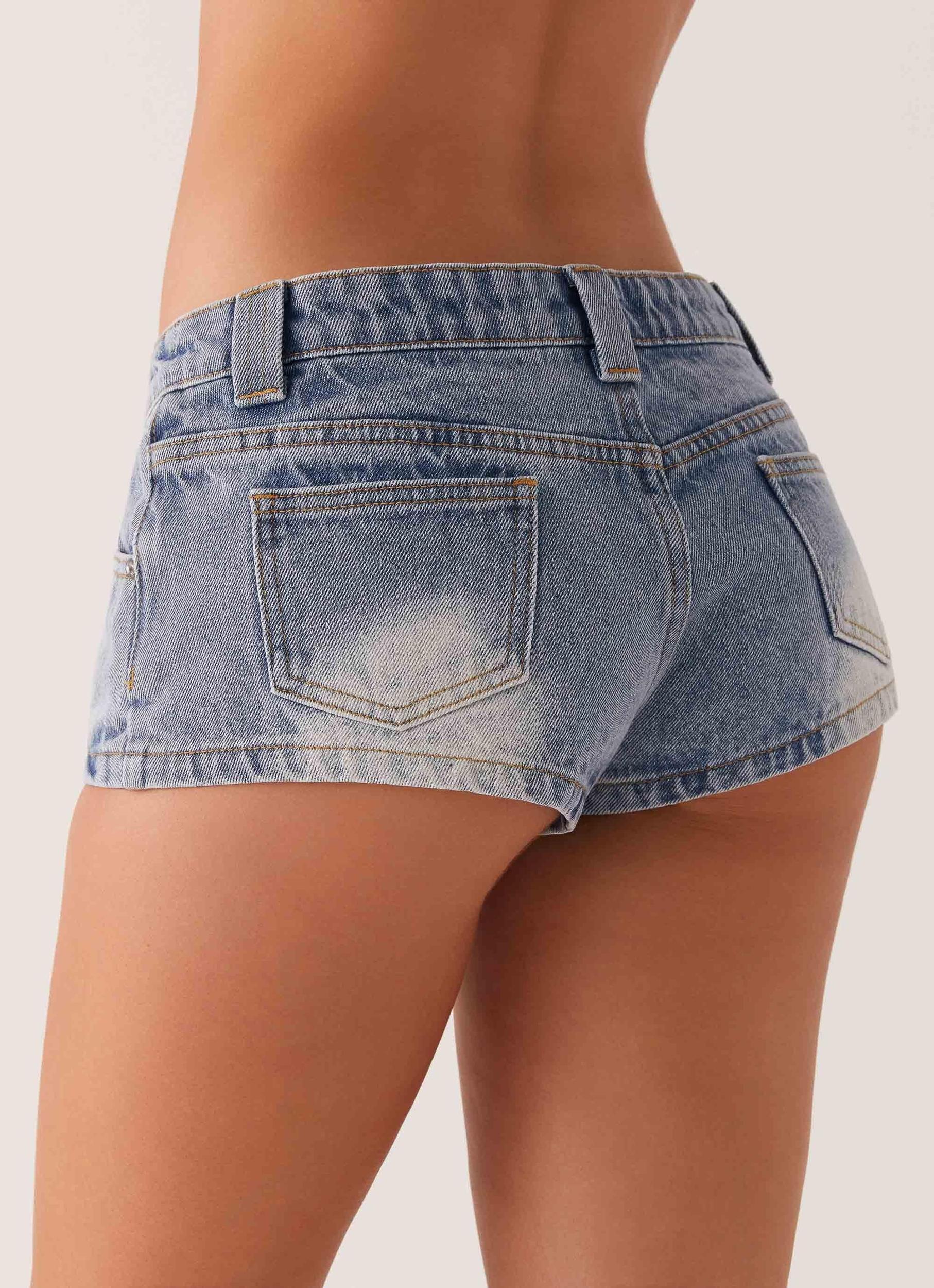 Headland Low Rise Denim Shorts - Light Wash Blue Product Image