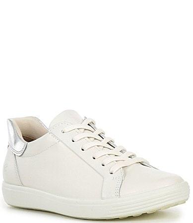 ECCO Womens Soft VII Leather Elastic Lace Up Slip On Sneakers Product Image