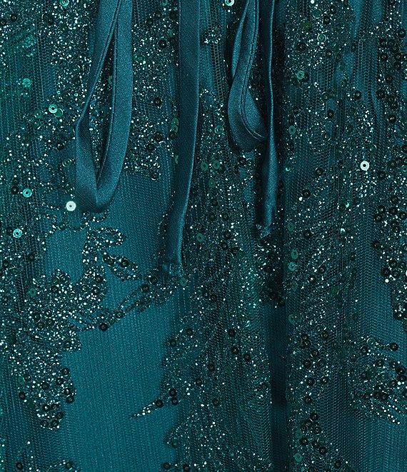 Blondie Nites Glitter Sequin Accent Notch Front Lace Up Back Ball Gown Product Image