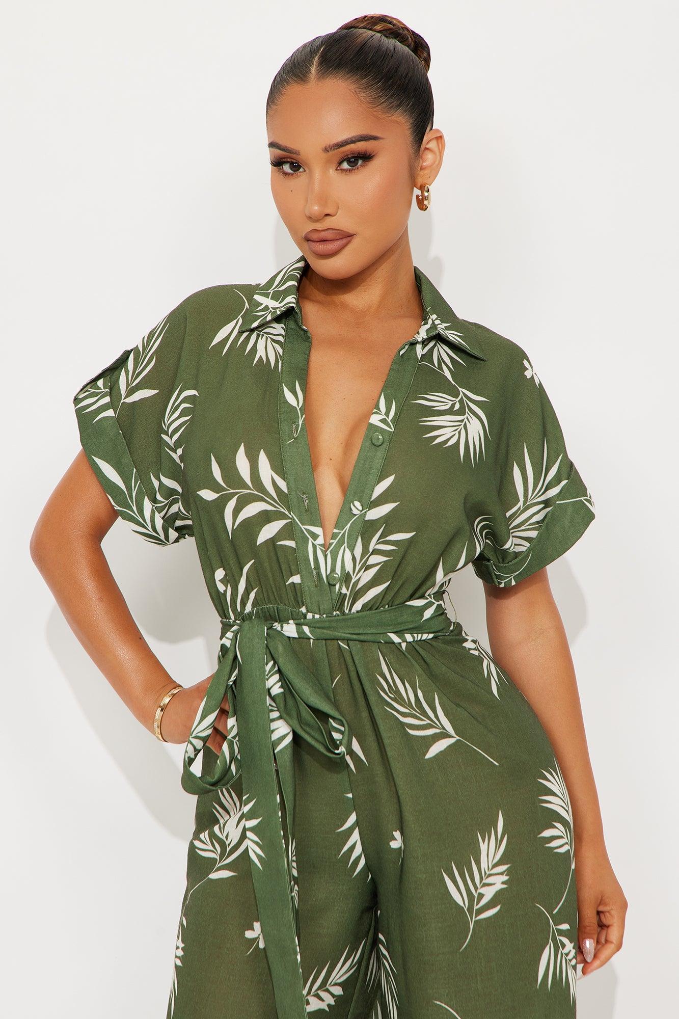 On A Misson Linen Jumpsuit - Olive/combo Female Product Image